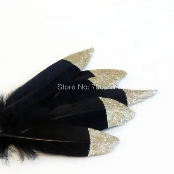 Черные перья! 100 шт./лот! Блестящие перья, черные гусиные атласные перья, украшения для рождественской елки, принадлежности для вечеринок