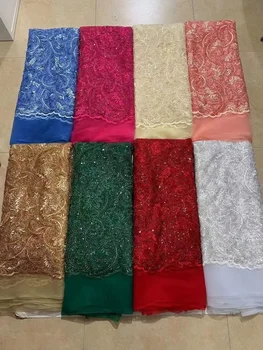 Новое поступление, Африканская Кружевная ткань С вышивкой пайетками, Высококачественная Нигерийская Сетчатая кружевная ткань для платья, 5 ярдов
