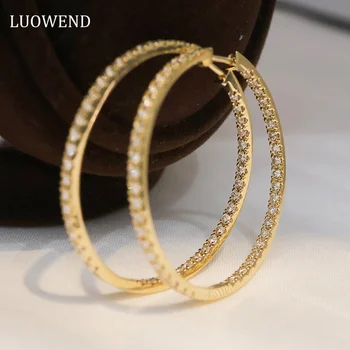 Серьги LUOWEND из желтого золота 18 Карат, Роскошный Классический Дизайн в виде круга, настоящие натуральные бриллианты 1,6 карата, серьги-кольца для женщин, вечерние, изысканные