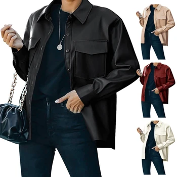 Зимнее пальто, куртка из искусственной кожи, Женский однобортный блейзер с карманами и длинными рукавами, Уличная женская одежда из искусственного ПУ