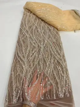 Французская тюлевая кружевная ткань, расшитая бисером, ZH-122982 Emroiderey, африканская сетчатая кружевная ткань, Высококачественное кружево с пайетками для нигерийцев