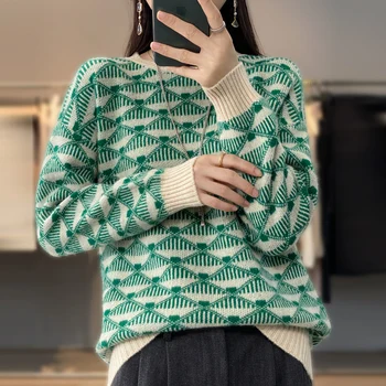 свитер из 100% чистой шерсти, женский пуловер с круглым вырезом, осень-зима 2022, новый вязаный топ в тон, повседневный модный свитер