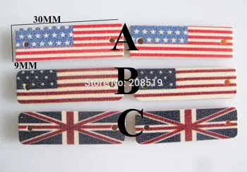 WBNSNV Прямоугольник 9 мм * 30 мм, пуговицы для шитья, деревянные, 100 шт., Флаг США и Великобритании, узор, этикетка ручной работы, значки для одежды