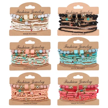 Комплект браслетов из богемных бусин ручной работы Для женщин, Летний красочный браслет-цепочка из бисера Для Девочек, ювелирные аксессуары в стиле Бохо