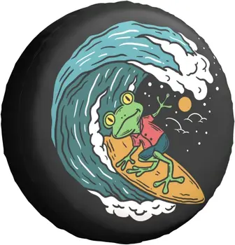 Чехол для запасного колеса Funny Frog Surfing in The Waves Протектор Колеса для Грузовика Внедорожника Прицепа Кемпинга Rv Покрышки 14 15 16 17 Дюймов