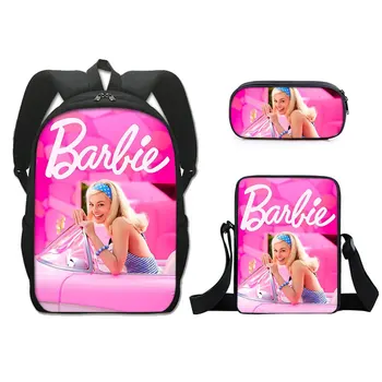 Школьная сумка Barbies, Комплект из трех предметов, Полиэстеровая однослойная сумка для ручек, Маленькая сумка Через плечо, Рюкзак для девочек, Начало школьного сезона