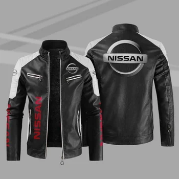 2023 Новая зимняя мужская куртка с логотипом автомобиля Nissan, модная мотоциклетная куртка на молнии, Верхняя одежда, сохраняющая тепло, кожаное мужское пальто, 4 цвета