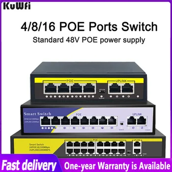 KuWFi 48v POE Коммутатор 4/8/16Port Ethernet Коммутатор 10/100 Мбит/с IEEE 802.3 af/at Для IP-камеры/Беспроводной точки доступа/CCTV Security Camera Syst