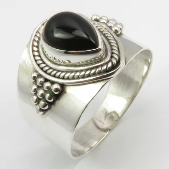 Кольцо с полудрагоценным камнем в виде капли черного цвета Размером 10 Недорого  
