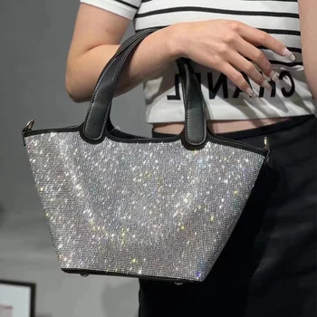 Женская сумка-мешок Со стразами, Маленькая высококачественная сумка-тоут с бриллиантами, Роскошный дизайнерский кошелек через плечо
