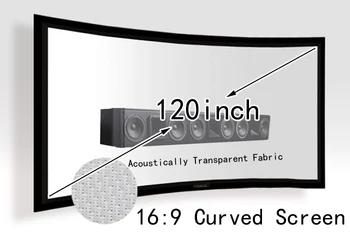 Акустически прозрачный Проекционный экран 120 дюймов с изогнутой фиксированной рамой 16: 9, Экраны для проектора с настенным креплением 