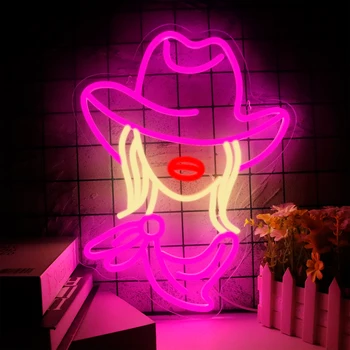 Ковбойские шляпы светодиодная вывеска розовые неоновые огни вывеска освещение неоновый свет декор комнаты для девочек украшение стен спальни