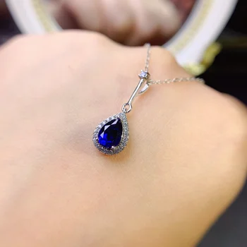 Сапфировое ожерелье Роскошное креативное ожерелье с подвеской из синего сапфира, Женское ожерелье-цепочка из стерлингового серебра, Свадебные украшения