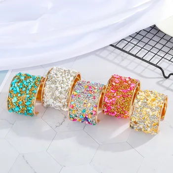 Винтажный Многоцветный Каменный Широкий браслет для женщин, Преувеличенный Богемный браслет, Металлическая Мода, Ювелирный подарок