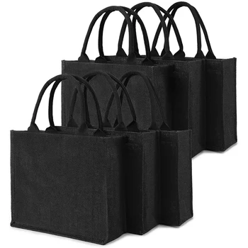 6 шт., черная сумка-тоут из мешковины, Джутовые сумки-тоут с ручками и ламинированной внутренней частью, Свадебные подарочные пакеты для подружек невесты, Пустые сумки