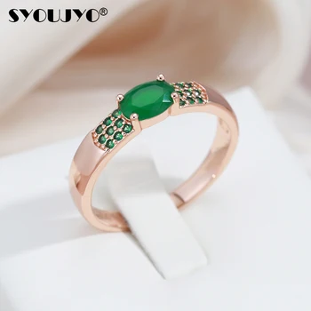 Круглые кольца с покрытием из зеленого кубического циркона SYOUJYO Для женщин Цвета Розового золота 585 пробы