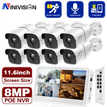 Комплект системы безопасности камеры видеонаблюдения 4K POE с монитором Ночного видения 8CH 8MP POE NVR Комплект Аудио системы IP-камеры с металлической пулей 4CH
