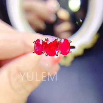 Кольцо с рубином YULEM 5x7 мм и 4x6 мм из стерлингового серебра S925 пробы, кольцо из розового золота с красным драгоценным камнем, роскошные ювелирные изделия