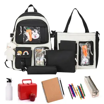 Школьный рюкзак Kawaii, 4 шт./компл., рюкзак для девочек, школьный ранец большой емкости с булавкой Kawaii и аксессуарами для студенческих путешествий