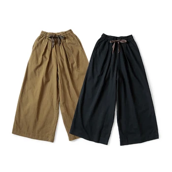 Японские двухцветные повседневные брюки свободного кроя из хлопка и льна 23SS KAPITAL Hirata Hiroshi с завязками