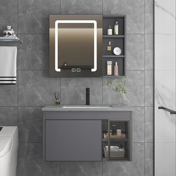 Современные алюминиевые шкафы для ванной комнаты с умным зеркалом, Керамический Умывальник, Шкаф для туалетного столика, Раковина, мебель для ванной комнаты