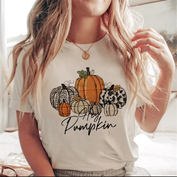 Одежда Женская на Хэллоуин, повседневная футболка с короткими рукавами и мультяшным принтом, забавная футболка с рисунком тыквы, топ, базовая забавная футболка