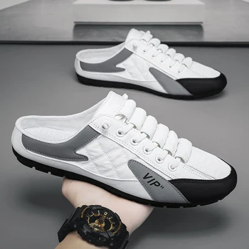 Модные мужские новые тапочки с плоской подошвой 2023, летние тонкие тапочки Baotou на плоской подошве, Мужская Модная повседневная обувь для вождения
