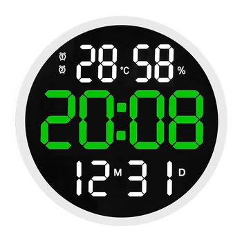 12-дюймовый цифровой светодиодный настенный будильник с календарем, термометром температуры и гигрометром влажности. Украшение дома или офиса