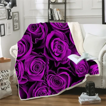 HX Модные одеяла с цветочным рисунком, фиолетовая роза, 3D графические одеяла для кроватей, диванные двухслойные одеяла, портативные для путешествий