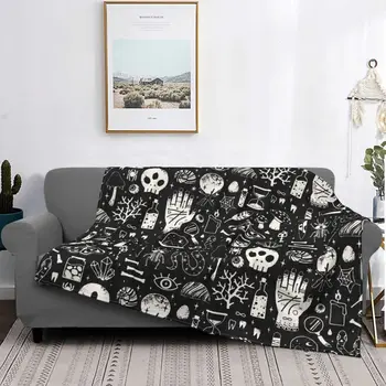 Одеяло с рисунком черного черепа Curiosity Bone, фланелевый принт, Модный Хэллоуин, Универсальное супер мягкое одеяло для кровати, одеяло для спальни